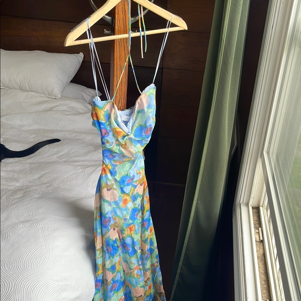 ASTR Miaka Floral Maxi Dress Blue multi abstract size XS - Picture 6 of 10